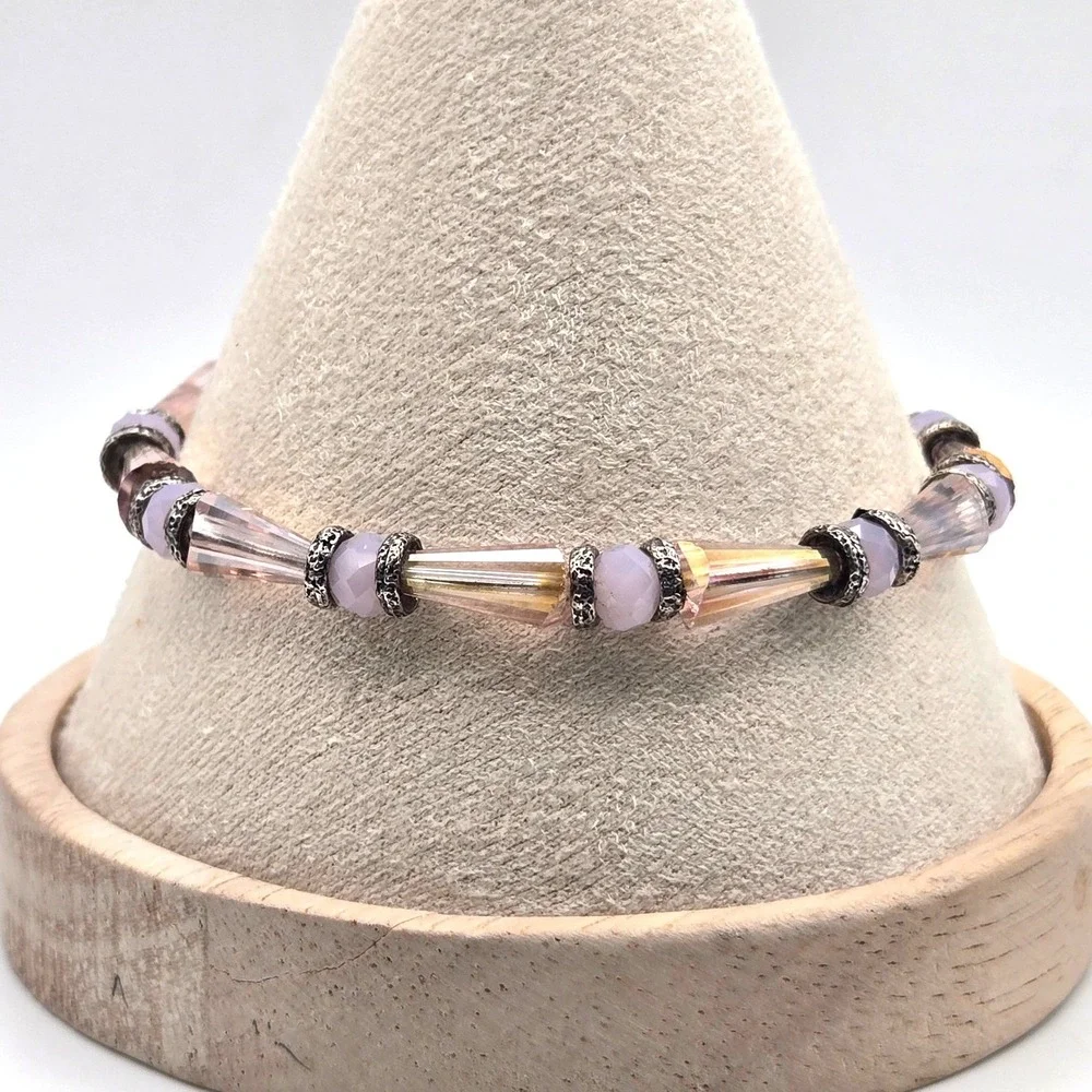 Alex and Ani Beaded Bangle Bracelet New Day Harmony‎ Thistle Silver Tone Purple